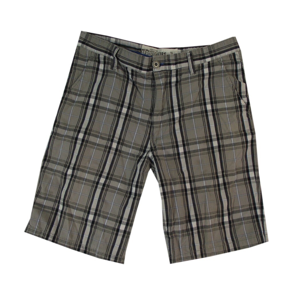 Aeropostale‎ Mens Shorts 36x10 Gray Plaid Cotton Lightweight Summer Preppy